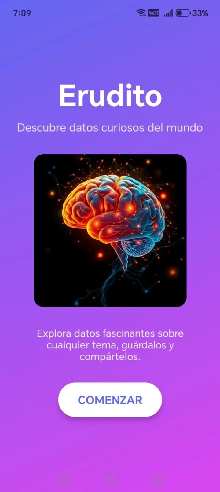 Pantalla de inicio de Erudito