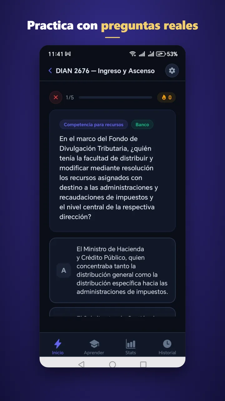 Pregunta de práctica con opciones de respuesta