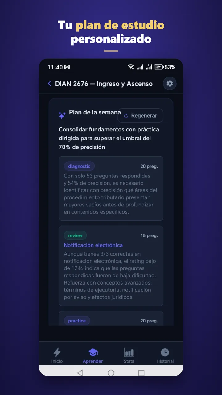 Plan de estudio semanal personalizado